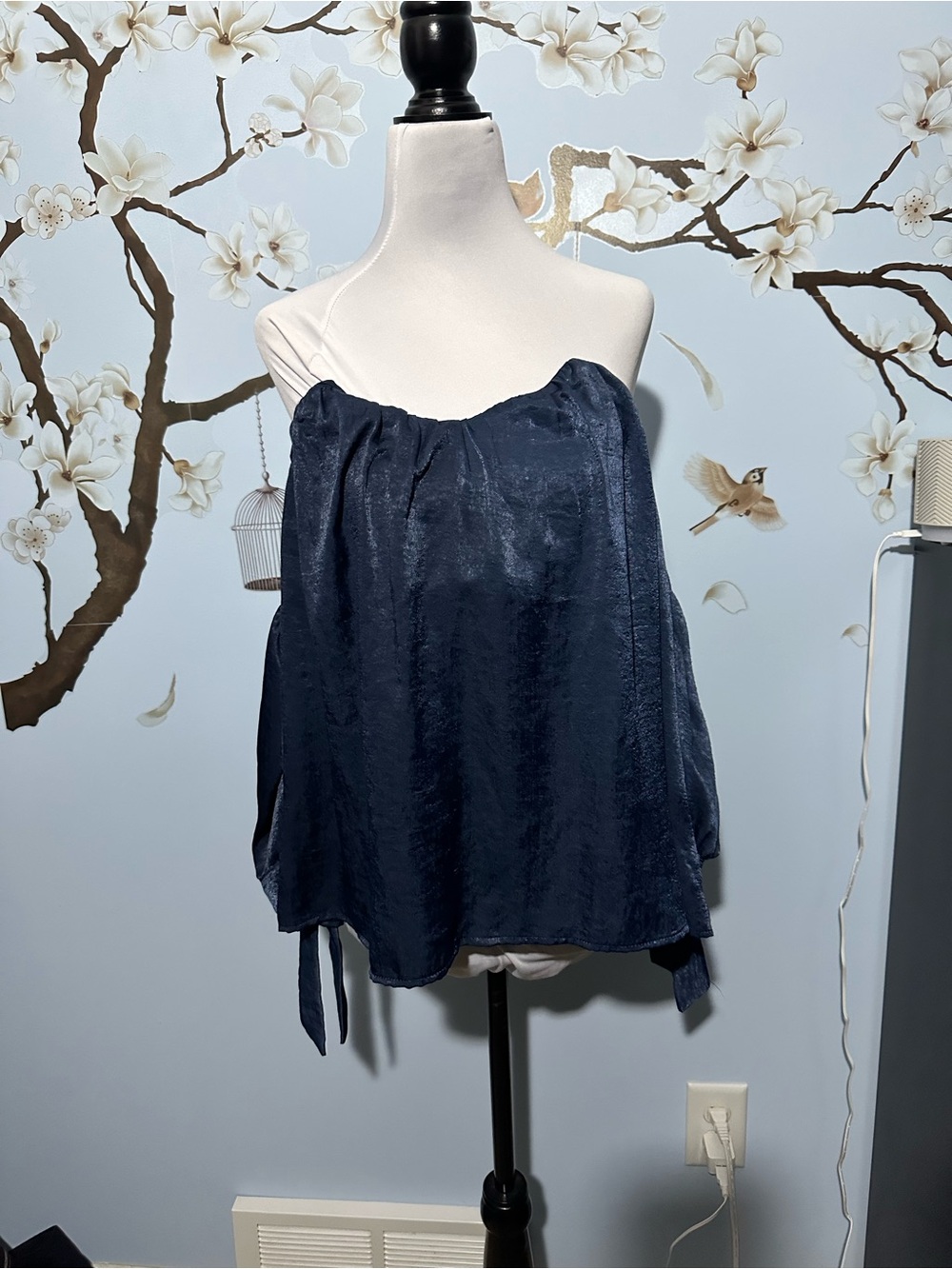 miami Navy Off-Shoulder Satin-Look Blouse